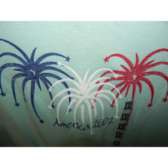 America 2007 fireworks flag inspired women's plus size 2XL eggshell blue t-shirt - Picture 5 of 7
